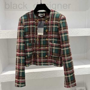 Women's Jackets designer Autumn and Winter Commuting Temperament Contrast Color Checker Pattern Thick Tweed Short Coat Women 1CES