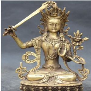 WBY---607 9 Chinese Buddhism Bronze Carving Manjushri Buddha Goddess Hold Sword Statue206i