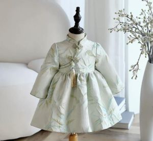 Chinese Style Embroidery Satin 3/4 Long Sleeve Flower Girls' Dress