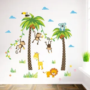 Adesivos de Parede Dos Desenhos Animados Macaco de Coco Decoração de Quarto Infantil para Crianças Vivendo Decalremovível