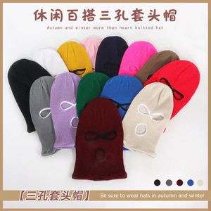 Hot Selling Winter Warm Three Hole Pullover Hat, Outdoor Sports Cycling Face Mask, Collar And Cold Ear Protection Knitted Hat 532994