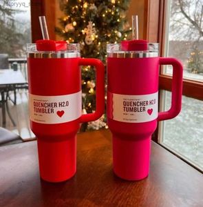 Mugs US STOCK 1 1 Same THE QUENCHER H2.0 Cosmo Pink Parade TUMBLER 40 OZ 4 HRS HOT 7 HRS COLD 20 HRS ICED cups 304 swig wine mugs Valentines Day Gifts Flamingo L240312