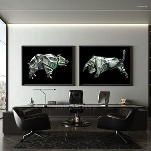 Gemälde Bull Bär Wall Street Art Leinwand Malerei und Plakate druckt Bilder für Wohnzimmer Home Dekoration Frameless Paintings346W