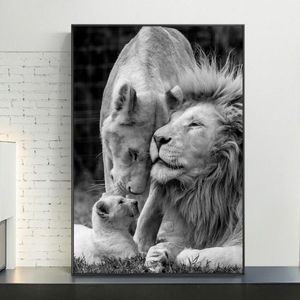 African Lions Family Black and White Canvas Art Plakaty i drukuje Zwierzęta Płótno Obrazy na Wall Art Pictures Decor Home Decor305v