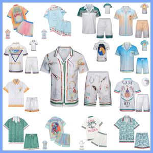 Casablanc-S 22SS Designer Men T Shirt Set Masao San Print Mens Casual Shirt och Short Womens Loose Silk Shirt High Quality Tees Summer Tour Men Tshirt Size M-3XL