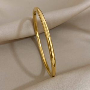 Greatera Waterproof Polished Stainless Steel Cuff Bracelet Bangles for Women Gold Plated Smooth Metal Openable Bracelets Jewelry 240227