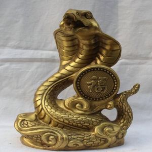 Kina kinesiska mässingsfolk Fengshui Fu Rich Wealth Zodiac Year Eye Snake Statue243m