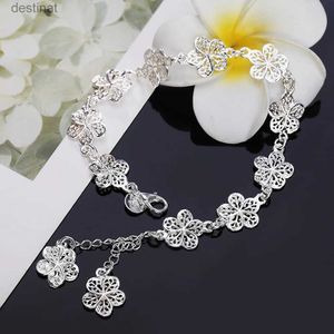 Beaded Charm 925 Sterling Silver Flowers Chain Bracelets for Women Retro Fashion Wedding Party Christmas Gift Fine Jewelry CuteL24213