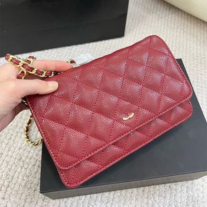 WOC-Taschen aus Kaviarleder für Damen mit Seriennummer, Goldmetall-Hardware, Matelase-Kette, Crossbdoy-Umhängetasche, Telefonkartenhalter, mehrere Pochette, 5 Farben, 19 x 12,5 cm