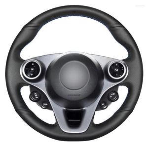 Steering Wheel Covers Black Genuine Leather Hand-Stitched Car Cover For Smart Fortwo Forfour 2024-2024