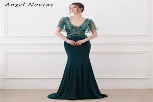 Long Green Mermaid Devel Dress Crystal Dubai Dubai Backless Caftan Marocaine Crystals Prom Party Barty 8891205