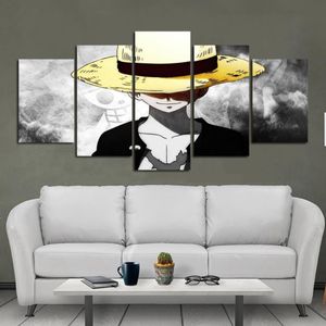 Modernes Leinwandgemälde, Wandposter, Anime-One-Piece-Charakter, Affe, Ruffy mit goldenem Hut, für Zuhause, Zimmer, Dekoration 324S