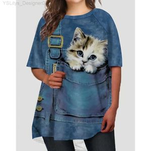 Kvinnors t-shirt mode t-shirts för kvinnor överdimensionerade toppar 3d tryck katt grafisk lös streetwear o-hals kläder korta sles damskjortor tees l24312 l24312