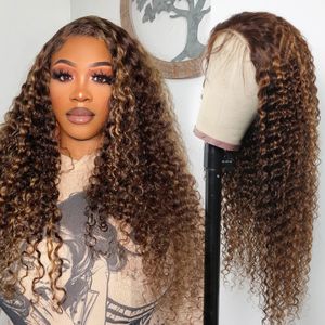 Babyhår Glueless Wig Human Hair 26 Inch Curly 5x5 Spetsstängning Wig P4/30 180% Densitet HD Transparent spetsfront peruk för Wome