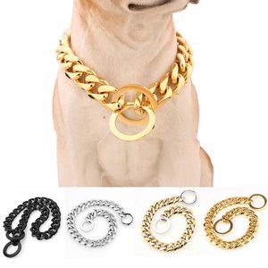 15 mm Metall-Hunde-Trainings-Choke-Kettenhalsband für große Hunde, Pitbull, Bulldogge, starkes Silber-Gold-Edelstahl-Slip-Hundehalsband Y20269h