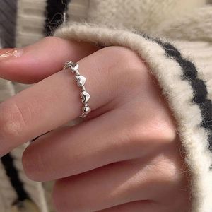 クラスターリングPanjbj 925 Stamp Silver Color Love Heart Ring for Women Girl Birthdayギフトシンプルファッション調整可能なジュエリードロップ