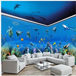 Personalizado 3d papéis de parede murais 3d papel de parede para sala de estar fantasia mundo subaquático tema pavilhão 3d espaço fundo wall257p