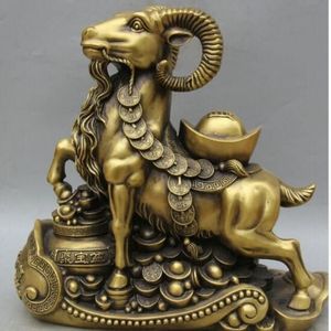 15 Ciotola del tesoro in ottone cinese Soldi Feng Shui Anno zodiacale Statua di pecora e capra228n