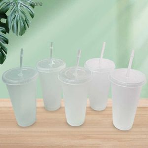 Canecas 24oz copo claro canecas de plástico transparente tumbler verão reutilizável beber frio caneca de suco de café com tampa e palha l240312