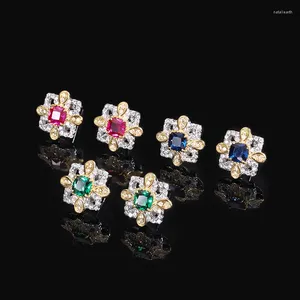 Stud Earrings Gorgeous 4 4mm Lab Created Ruby Emerald Sapphire Flower For Women 925 Sterling Silver Piercing Mother's Day Gift