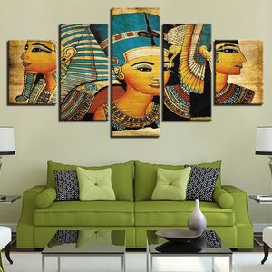 Vintage Pictures Canvas Tryckt affisch 5 Panel Farao av ​​forntida Egypten målningar Heminredning för vardagsrum Artwork Wall Art T200252N