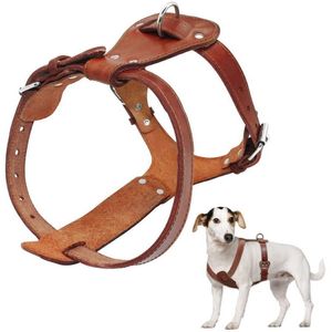 Äkta läderhund Harness Brown 16 -30 bröstjusterbara remmar för promenadträning Medium stora hundar Pitbull Boxer M199E