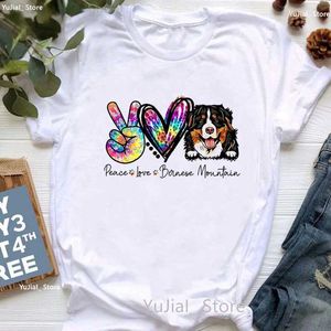 Women's T-Shirt Peace Love Bernese Mountain Graphic Print T Shirt Girls Glitter Leopard Fashion Tshirt Femme Kaii Dog Lover T-Shirt Women L24312