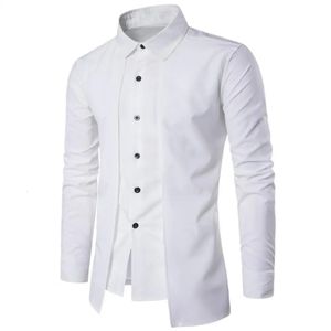 Stand Collar Fake Twopiece Men Shirt Double Placket Lapel Long Sleeve Slim Fit Formal Blazer Shirt Tops Fashion Social Shirt 240312