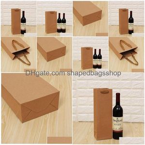 Party Favor Kraft Paper Pojedyncze i podwójne torby na wino Pakowanie Czerwone torebki Torba prezentowa Wen5766 Drop dostaw