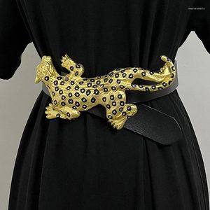 Belts Genuine Leather Spoted Leopard Cummerbunds Female Dress Corsets Waistband Decoration Belt