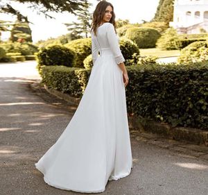 Sexy Beach Wedding Dresses 2022 Modest Satin Chiffon Long Sleeves Simple Lace Boho Bridal Gown Vestido De Noiva8437197