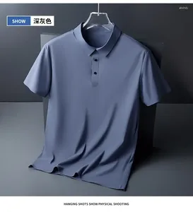 Polo da uomo T-shirt senza tracce di seta ghiacciata Maglietta POLO a mezza manica tinta unita da lavoro leggera e traspirante