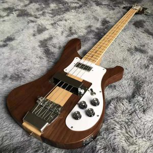 In Stock 4001 4000 4003 4 Strings Translucent Gloss Walnut Vintage Electric Bass Guitar Neck Through Body, Maple Neck Fingerboard Pearl Star Inlay