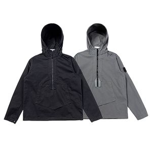 Men's Jackets 2024 Autumn Hooded Jacket Semi-zip Pullover Top Topstoney Luxury High-end Trendy Men Women Couple Semi-zipper pullover jacket ST0NE-23826