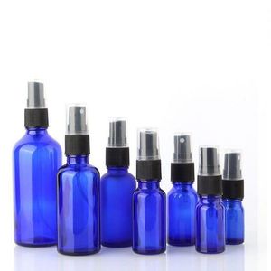 5 10 15 20 30 50 100ML Glass Spray Bottle, Perfume Atomizer -Refillable Empty Cobalt Blue Bottles with Black plastic Fine Mist Sprayers Qtjo