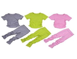 Set per bambini con apertura sul retro con cappuccio e maniche a sbuffo, pantaloni con spacco impilati, completo di abbigliamento attivo, tuta a due pezzi, completo di fitness per ragazze 2102256855055