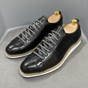 Casual Shoes European Style Men's Real Cow Leather Green Black Fashion Designer Luxury Crocodile Print Street Flat For Men