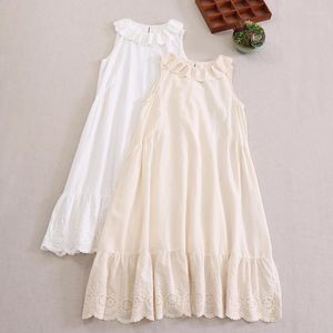 Casual Dresses Spring Sweet Ruffled Collar Solid Color Embroidered Dress Women Sleeveless