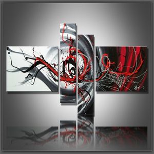 Multi piece combination 4 pcs set Canvas Art Abstract Oil Painting Black White and Red Wall Decor hand-painted Pictures Home decor3442