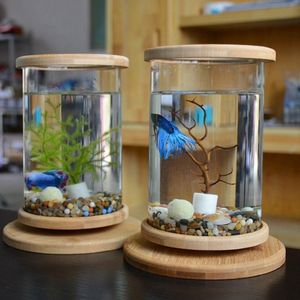 1PCS Mini Glass Bamboo Base Tank Rotate Decoration Fish Bowl Ecological Bottle Aquarium Accessories220F