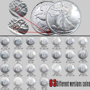 Монеты Свободы, 63 шт., США, ходьба, яркая серебряная копия, полный набор, художественная коллекционная монета, 286 Вт