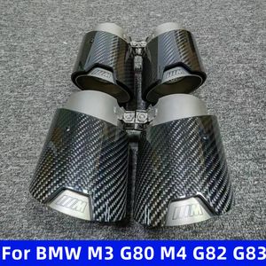 Ponta de escape de fibra de carbono brilhante, adequada para bmw g80 m3 g82 g83 m4, desempenho, sistema de escapamento de aço inoxidável fosco, tubo silenciador