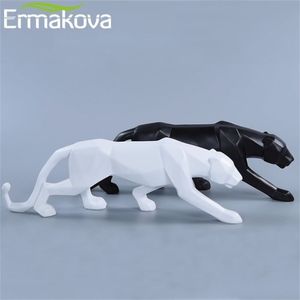 エルマコヴァパンサー像動物動物用具抽象幾何学スタイル樹脂ヒョウ彫刻ホームオフィスデスクトップ装飾ギフト21072221R