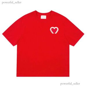 Ami-T-Shirt für Herren, gesticktes rotes Herz, solide Amis-Paris-Hemden für Herren, Designer-Oberteil, kurze Ärmel, Liebe, Rundhalsausschnitt, Herz, Amis 6387