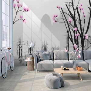 3d Mural Wallpaper Modern Simple Dead Tree Big Tree Pink Flowers Landscape Living Room Bedroom Wallcovering HD Wallpaper183M