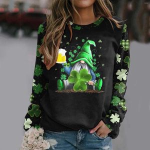 Kvinnor Hoodies Sweatshirt för St Patricks Day Print O Neck Round Fit Pullover Tops Casual Ladies Plaid Zip Up Jacket