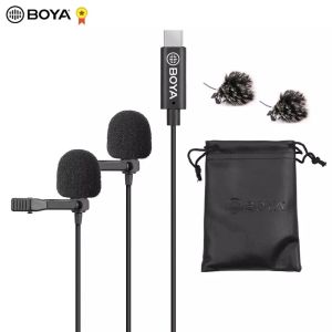 Microfones BOYA BYM3 Microfone de lapela de lapela mini microfone omnidirecional de cabeça única cabo de 6 metros compatível com interface USB TypeC