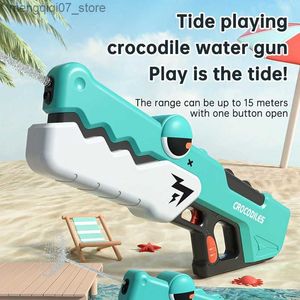 Sand Play Water Fun Cute Crocodile Automatic Electric Water Gun Summer Toy Gun Beach Outdoor Water Fight Toys For Boys Adult Gifts Water Spela Swim L240312