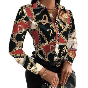 Women's Blouses Shirts Elegant Womens Fashion Blouse 2023 Spring/Summer Digital Print Shirt Comter Slim Fit Office Fe Tops S-XXLL24312