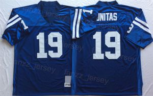 Vintage 19 Johnny Unitas Retro Football Jerseys 75º Aniversário Azul Equipe Cor Para Fãs Esportivos Bordado e Costura Respirável Uniforme de Algodão Puro Mens